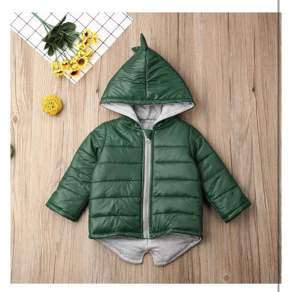 Green Dinosaur Hooded Puffer Jacket - Picture 2 of 8
